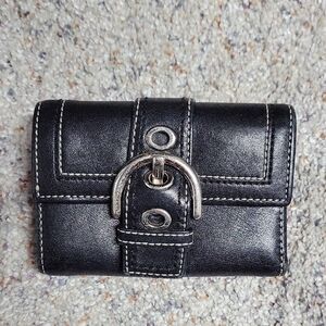 Black Leather Wallet with Silver Buckle